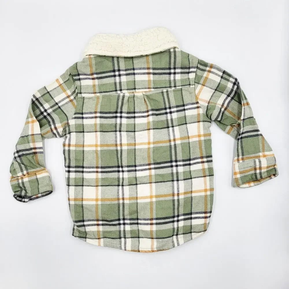 Carter's Just One You Green Plaid Sherpa Collar Button Up Shirt Baby Boys 12 mth